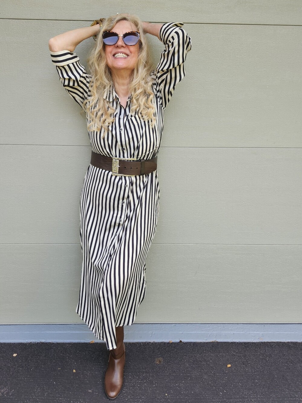 Banana Republic New W/Tags Silky Black/Cream Striped Maxi Shirt Dress, M, $48